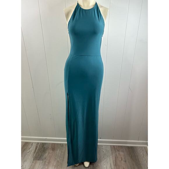 LOVE X DESIGN NWOT Slinky Halter Maxi Dress in Atlantic blue. Size M - Picture 3 of 8